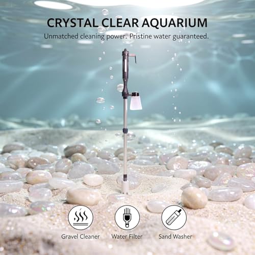 9-Piece Aquarium Gravel Cleaner Electric, Automatic Fish Tank Water Changer, 3 Modes, Sand Washer Siphon with Filter Bag, 22-32.3 in Adjustable Tube, US Adapter