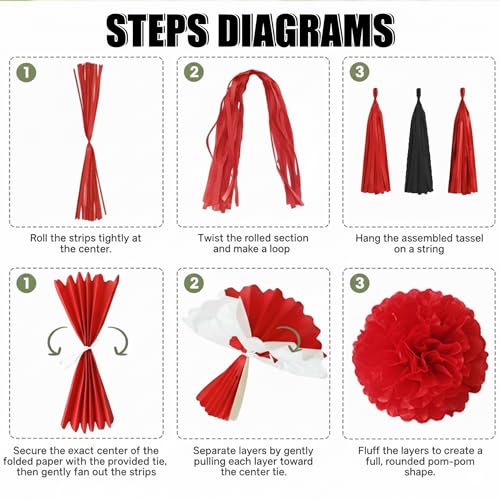 New Home Housewarming Party Decorations - Black Red Boho Welcome Home Decor Kit with Balloons Cupcake Toppers, Tassels House Warming Gifts for New Home Celebration - color: Black Red