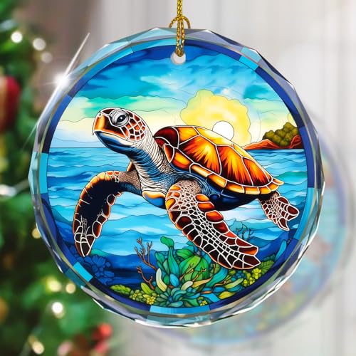 Stained Glass Sea Turtle Ornament - Christmas Tree Decor, Gift Exchange Present - color: Sea Turtle