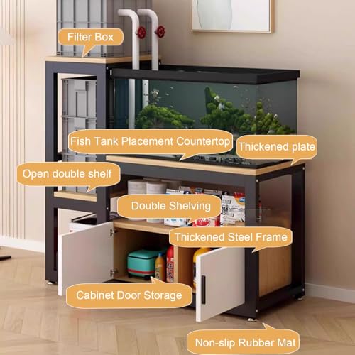 Multifunctional Fish Tank Stand, Stable Frame + Non-slip Mat, Open/closed Storage Area, Suitable for Living Rooms/offices/hotels, Easy to Install and Clean(Teak,150cm/59.1in) - color: Teak, size: 150cm/59.1in