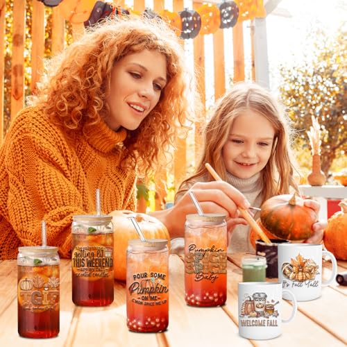 Fall UV DTF Stickers - 20 Sheets Vintage Autumn UV DTF Cup Wraps for 16 OZ Glass Mugs, Pumpkin Bow Football Rustic UVDTF Stickers, Rub on Transfer Decals for DIY Water Bottles Crafts - style: Vintage Fall