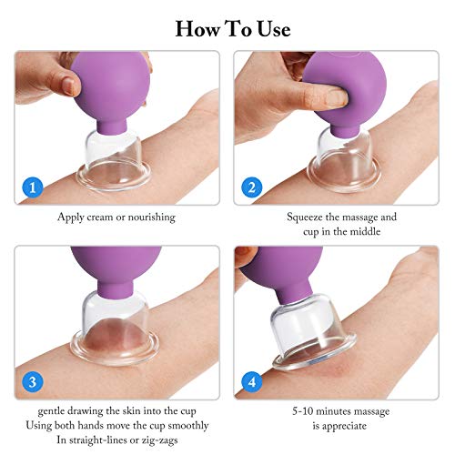 BBTO 4 Pieces Glass Cupping Set Glass Silicone Cupping Cups Massage Vacuum Suction Cupping Cups for Body Face Leg Arm Back Shoulder Muscle and Joint Pain (Purple) - color: Purple