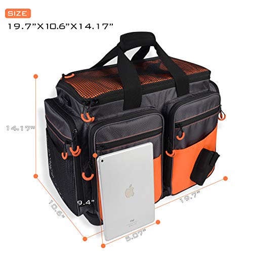 KastKing Fishing Gear & Tackle Bags - Saltwater Resistant Fishing Bags - Fishing Tackle Storage Bags - color: B1: Large-Lunker (Without Trays, 19.7"x13"x10.6")-Orange