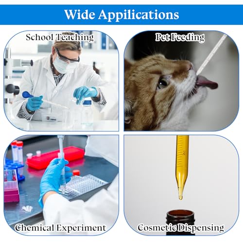 3Pcs Glass Pipettes Dropper, 10ml Graduated Liquid Dropper with Rubber Bulb for Laboratory, Medicine, School, Food, Research