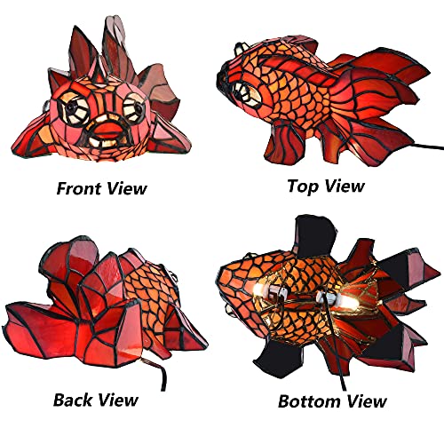 Bieye L10827 Red Telescope Fantail Goldfish Tiffany Style Stained Glass Table Lamp for Home Décor - color: Red Goldfish
