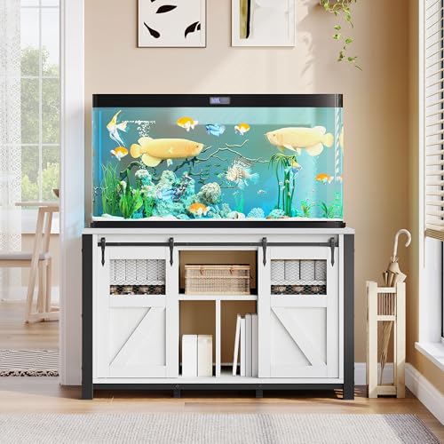YITAHOME 120 Gallon Fish Tank Stand with Power Outlets, Heavy Duty Large Aquarium Stand with Barn Door, Reptile Tank Turtle Terrariums Table for Fish Tank Accessories Storage,1100LBS Capacity