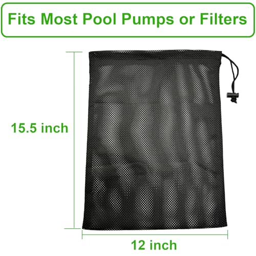 Pond Pump Filter Bag, 2 Pcs 12" x 15.5" Drawstring Submersible Water Pump Barrier Bag, Black Mesh Media Bags, Pond Pump Covers for Aquarium, Swimming Pool, Outdoor Fountain. - size: 12" x 15.5"