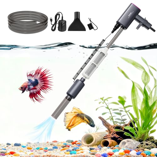 Cordless Electric Aquarium Gravel Cleaner:36W Rechargeable Fish Tank Cleaner with 4 Adjustable Suction, Anti-Clog for Debris Clean & Sand Washing,650GPH Automatic Water Changer for Small/Large Tanks - color: Dark Gray