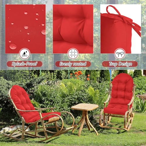 Geelin 2 Pcs Outdoor Patio Chair Cushion Thick High Back Adirondack Chair Cushion Tufted Weather & Fade Resistant Anti-Slip Outside Rocking Chairs Pads with Ties, 44 x 19 x 4 Inch (Red) - color: Red