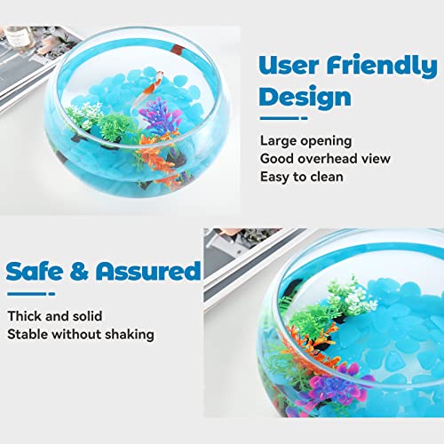 1 Gallon Glass Fish Bowl with Decor, Include Fluorescent Rocks & Colorful Plastic Trees, High White Glass for Clear View, Small Fish Bowl/Aquarium for Betta/Goldfish, Nice Home Décor - color: 1 gal fish bowl