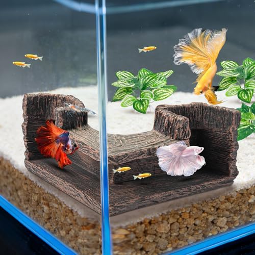 CousDUoBe Aquarium Cave | 90° Corner Fish Cave Viewing Tunnels Silk Aquarium Plants，Betta Fish Tank Accessories BPA-Free Premium Resin,Fish Tank Cave for Corners (5.1” x 2.7” x 2”) - size: Style A