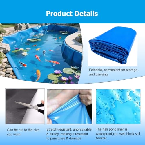HDPE Blue PVC Pond Liner 0.3mm Thick - Durable Preformed Mat for Outdoor Koi Ponds, Fish Tanks, Garden Fountains & Waterfalls (2x30m/6.6x98.4') - size: 2x30m/6.6x98.4'
