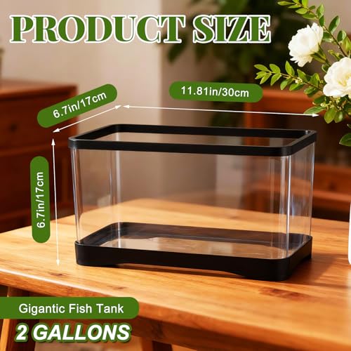 Geelin 2 Gallon Plastic Rectangular Fish Tank, Aquarium for Betta Fish Reptiles Succulents Flower Centerpiece, Shatterproof with Clear Clarity for Home Office Desktop Decors(Black) - color: Black