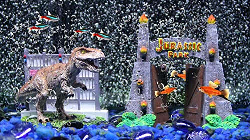 Penn-Plax Jurassic Park Officially Licensed 2-Piece Aquarium Ornament Bundle – Includes T-Rex and Park Gate Decorations – Small - style: 2-Piece Bundle