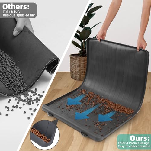Dog Mat for Food and Water - 39.4" x 27" Large Pet Feeding Mats with Residue Collection Pocket - Waterproof Dog Cat Bowl Mat with High Edges to Prevent Water and Food Spills (Black) - color: Black