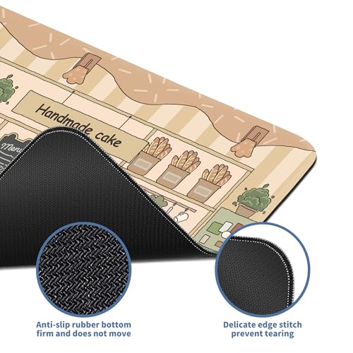 Cute Mouse Pad Large Desk Mat Extended Keyboard Pad Funny XL Mousepad with Non-Slip Base and Stitched Edge Kawaii Bear Mouse Mat Desk Pad 31.5 x 11.8 in Mouse Pads for Desk Decor Home Office Gaming - color: Dessert Shop Bear