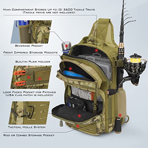 KastKing BlowBak Tactical Sling Tackle Bag-Lightweight Fishing Backpack Storge Fishing Gear and Equipment,Gift for Men - color: A: Khaki Camo（14” X 8” X 6”）, size: Standard