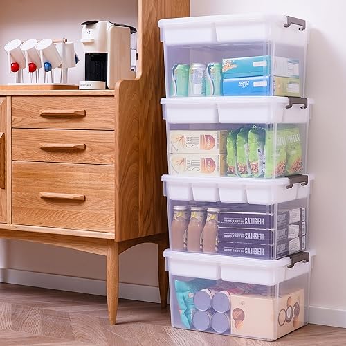 Citylife 32 QT Plastic Storage Bins with Removable Tray Large Stackable Storage Containers for Organizing Craft Storage and Storage Craft, Clothes, Files, Office Supplies, 4 Packs - size: 32 Qt- 4 Pack