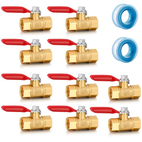 1/4 Inch Valve Npt Air Compressor Brass Heavy Duty Valve double Female Shut off Switch 1/4 NPT Thread Pipe Fitting (Double Female 10PCS) - color: Female x Female 10PCS