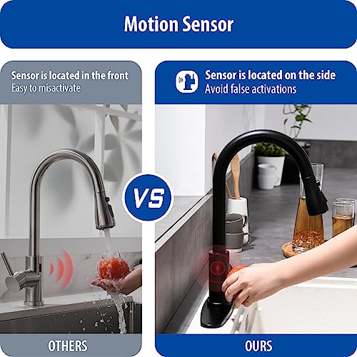 WEWE Black Kitchen Faucet, Touchless Kitchen Faucet with Pull Down Sprayer - Matte Black Single Handle Kitchen Faucets Hands-Free Activated Stainless Steel Kitchen Sink Faucet - color: Matte Black, style: Contemporary