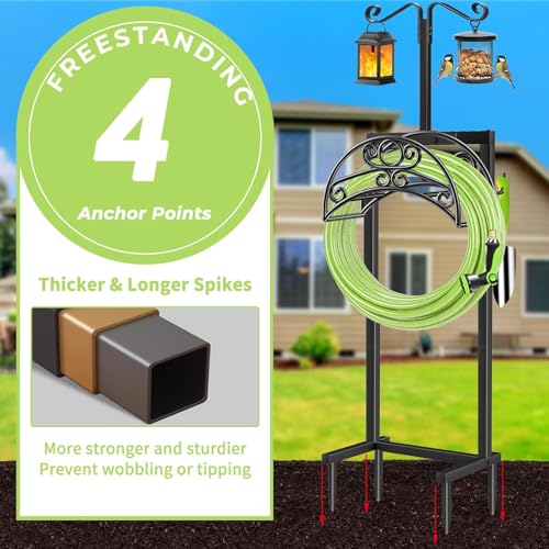 TomCare Garden Hose Holder Upgraded Water Hose Holder Heavy Duty 4 Spikes Hose Hanger Holds 160 Feet Hoses Stable Freestanding Hose Storage Organizer for Outside Yard - color: Deep Black