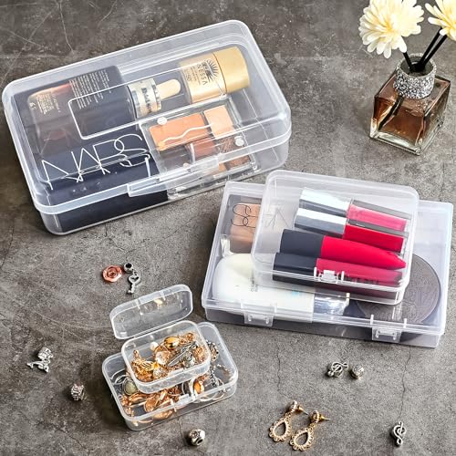 28 Pack Mixed Sizes Rectangular Mini Plastic Containers Clear Plastic Storage Boxes with Hinged Lids and Labels Empty Beads Organizers for Small Items Art Craft Jewelry Projects - size: 5 Size 28 Pcs