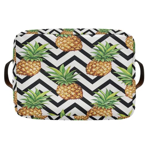 Pineapple Pattern Storage Basket Bin, Large Cube Storage Box Canvas Collapsible Storage Organizer for Home Office Closet - 15 L x 11 W x 9.5 H - color: Pineapple Pattern, size: 1 PCS