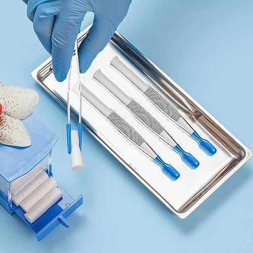 Honoson 3 Pieces Tweezers with Rubber Tips PVC Coated Rubber Long Bent Tweezers for Crafts Stamps Beads Jewelry Tools(4.33 Inch,Blue)