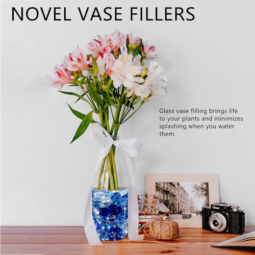 5lbs Flat Glass Marbles for Vase, 500 Pcs Glass Pebbles. Decorative Glass Beads for Vase Fillers Candle Aquarium Crafts Fire Pit Glass and Wedding Decor - color: Mixed Blue+clear, size: 5LB