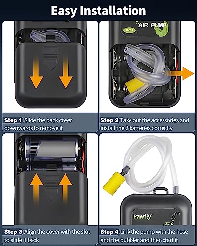 Pawfly Aquarium Battery Air Pump 40 GPH Oxygen Pump for 5 to 30 Gallon Fish Tank Portable Aerator Pump for Outdoor Fishing and Fish Transportation, Battery Not Included (Accessories Inside The Pump)