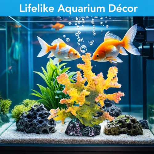 Polyresin Coral Ornament for Fish Tank Decorations,Aquarium Landscape Decor - Safe for Saltwater & Freshwater,Green&Yellow - color: Green&yellow