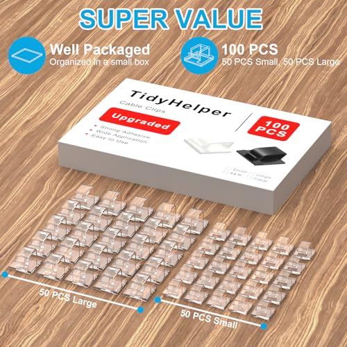100 PCS Outdoor Light Clips Clear (Small & Large), Adhesive Cable Clips for Wall Wire Holder Cable Management Cord Organizer, Christmas Light Hooks for LED String Lights, Car Dash Cam, Extension Cord - color: Clear, size: Small&Large