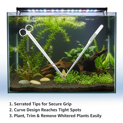 3Pcs Aquascaping Tools, Stainless Steel Aquarium Plant Tools with Straight & Curved Tweezers and Curved Scissors for Aquatic Plant Care & Tank Maintenance