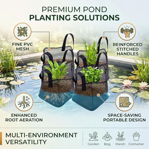 Zunate 4PCS Mesh Pond Plant Baskets, Reusable PVC Pond Planting Bags with Handles, Heavy Duty Tear Proof Containers for Garden Bog Plants, Aquarium Flower Vegetable Planter (Square) - size: Square