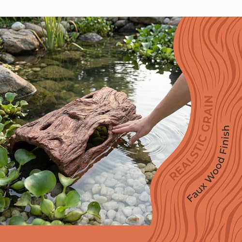 Driftwood Koi Sanctuary, Outdoor Pond Fish Refuge with Weighted Base, Natural Looking Hiding Shelter to Protect Goldfish and Koi from Herons - color: Imitation Wood