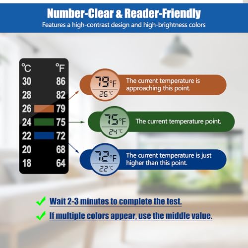 Adhesive Fish Tank Thermometer Strip Aquarium Thermometer Sticker Display 64-86℉ (18-30℃) Brewing Thermometer Test Strip 6 PCS (1.58" x 0.67") - size: 1.58" x 0.67"