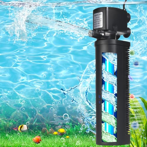 Aquarium U-V Filter 300GPH for Large 80-200 Gal Fish Tank Pond, Powerful Internal Submersible Pump Green Water Clean Killing Machine Air Supply Deodorization Keep Saltwater Freshwater Crystal Clear - size: WP-690F (80-200 Gal)