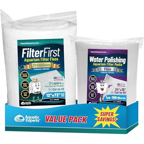 Aquarium Filter Floss for Fish Tank Filters - FilterFirst Aquarium Filter Pad - Media Roll for Crystal Clear Water, Aquatic Experts, 3/4" - 1" Thick (12 Inch Wide, Value Pack) - size: Aquarium Bundle