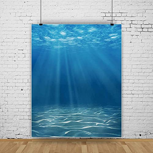 Laeacco 4x5ft Deep Underwater World Photography Backdrop Crystal Blue Seawater Under The Sea World Backdrop Sunlight Ocean Marine Theme Birthday Baby Shower Party Banner Aquarium Background - size: 4x5FT