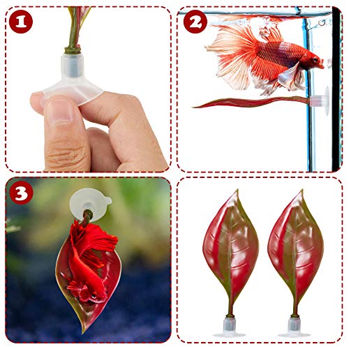 WILLBOND 2 Pcs Red Silicone Betta Fish Bed Leaf Hammock Betta Fish Tank Accessories Decorations for Aquarium Ornaments, Practical Resting Spot, Comfortable and Safe - color: Red