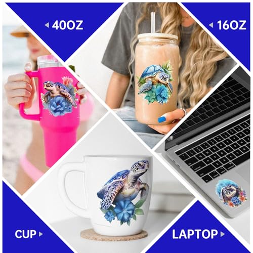UV DTF Cup Wrap for 16oz Glass, 12 Sheets Watercolor Turtle Rub On Transfers, UV DTF Decals Stickers for Water Bottle - style: Watercolor Turtle