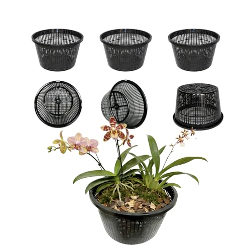 8.5-Inch Round Aquatic Plant Baskets - 6 Pack Durable Black Plastic Mesh Pond Containers for Live Aquarium Plants, Pond Planting & Hydroponic Pots