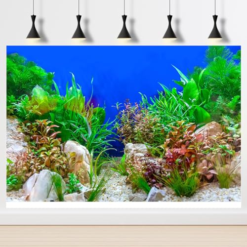 2 Packs Underwater Aquarium Background Various Aquatic Plants Undersea Fish Tank Background Stone Rock Cork Sandy Ocean Seabed on Blue Backdrop Aquarium Fish Tank Enclosure Backgrounds 24x12in - color: Blue_Green, size: 24(W)x12(H)inches/ 60(W)*30cm(H)