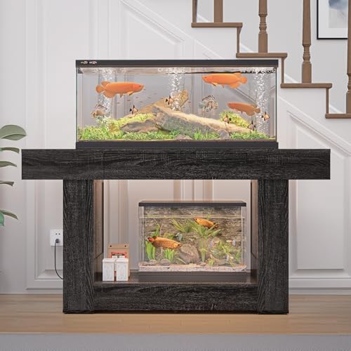 55–75/90 Gallon Aquarium Stand, Heavy Duty Fish Tank Stand for Turtle,Reptile&Amphibians,MDF Board Tabletop with Drawer&Power Outlet,Reinforced Metal Frame Upload 1000LBS Black Wood - color: Black wood