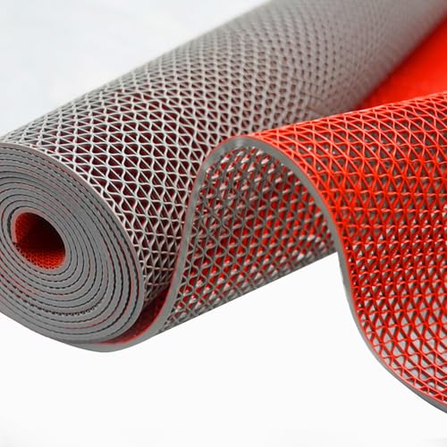 PVC Drainage Floor Mat Non-Slip Commercial Wet Area Mat for Outdoor and Indoor Restaurant Kitchen Bar Swimming Pool Splash Matting Water Drain Flooring Mat (Grey and Red, 3FTX11FT) - color: Grey and Red