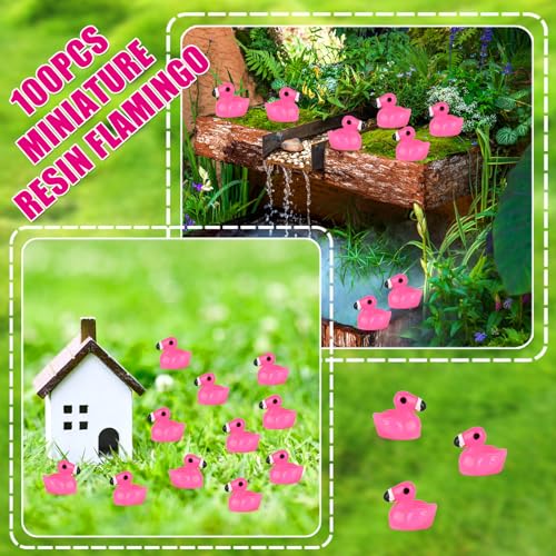 TOUCH TOP 100pcs Mini Flamingo Resin Ducks, Pink Figurine Tiny Animals Set Toy Bulk for Garden Lawn Decor DIY Craft Dollhouse Micro Landscape Fairy Party Gifts - style: Mini Flamingo