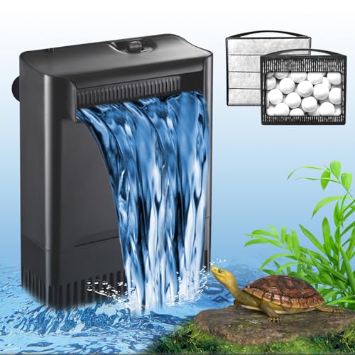 TARARIUM Turtle Tank Filter Aquarium Filter Power Adjustable 30-75 Gal. 290 GPH Large Internal Filter 3-Stage w/Replacement Media 4pcs Sponge Clip 1Pcs Ceramic Ball Plate Replacement for IX-120