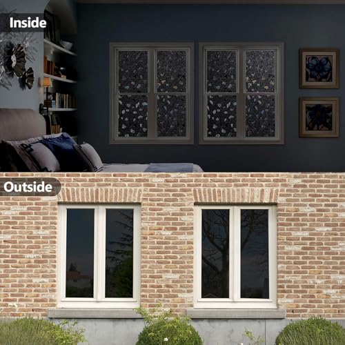 LEMON CLOUD Total Blackout Window Privacy Film,Decorative Window Film, Darkening Frosted Glass Covering 100% Opaque Removable Static Cling for High Privacy, Black Rubble Design(17.5 x 157.4 Inch) - color: Black-rubble Pattern, size: 17.5 x 157.4 Inch