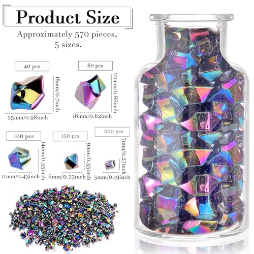 Syhood 570 Pcs 5 Sizes Iridescent Black Fake Crushed Ice Rocks Plastic Black Purple Acrylic Crystal Gems Diamonds Jewels Marble for Vase Fillers Decoration Wedding Table Scattering Halloween Decor - color: Iridescent Black