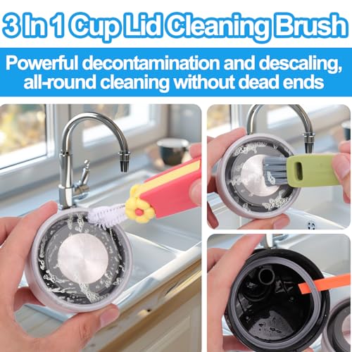 XANGNIER 3 in 1 Cup Lid Gap Cleaning Brush Set,Multifunctional Water Bottle Lid Cleaner Brush,3 Pack Water Bottle Crevice Cleaning Tool,Tumbler Lid Cleaner Brush for Stanley/YETI Cup,Kitchen Gadgets - color: 3 in 1 Cup Lid Cleaning Brush-3 Pack